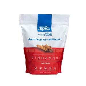 Epic Xylitol Chewing Gum - Sugar Free & Aspartame Free Chewing Gum Sweetened w/ Xylitol for Dry Mouth & Gum Health (Cinnamon, 1000-Piece Bag, 1 Bag)
