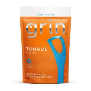 Grin Disposable Tongue Scrapers with Dental Picks for Teeth Cleaning, Tongue Cleaner for Adults & Fresh Breath, Plastic Tongue Scrape Cleaner for Oral Care, Tongue Scraper Set for Bad Breath -1 Pack